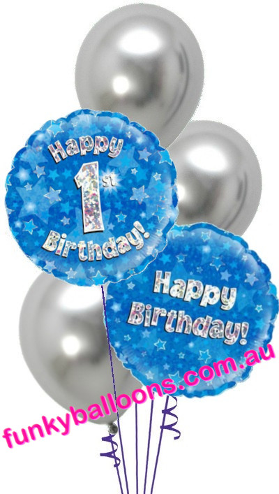 (image for) 1st Blue + Silver Birthday Bouquet - Click Image to Close