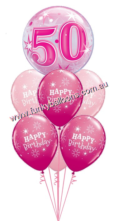 (image for) 50th Pink Starburst Bubble Birthday Bouquet - Click Image to Close