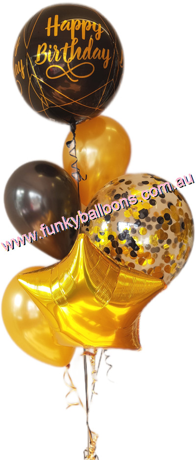 (image for) Black + Gold Sparkling Orbz Birthday Balloon Bouquet