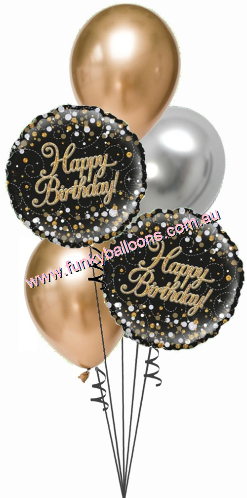 (image for) Happy Birthday Fizz Black + Gold Bouquet - Click Image to Close