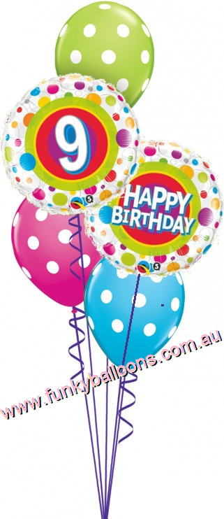 (image for) 9th Birthday Colourful Dots Bouquet - Click Image to Close