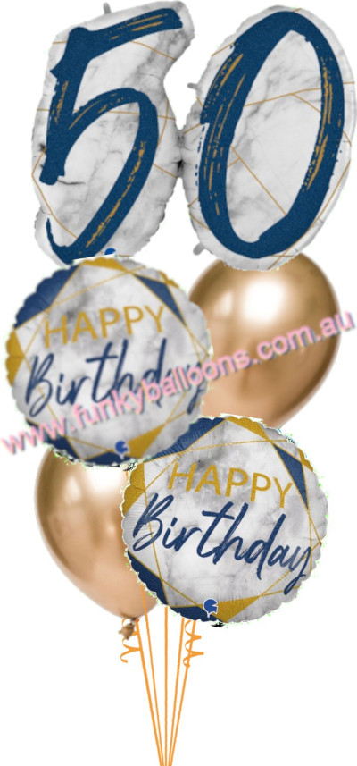 (image for) 50th Deluxe Marble Blue Birthday Bouquet - Click Image to Close