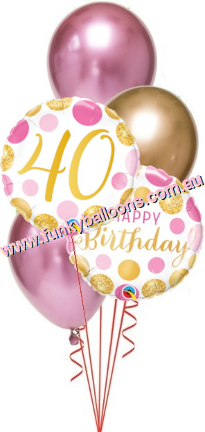(image for) 40th Birthday Gold + Pink Chrome Bouquet - Click Image to Close
