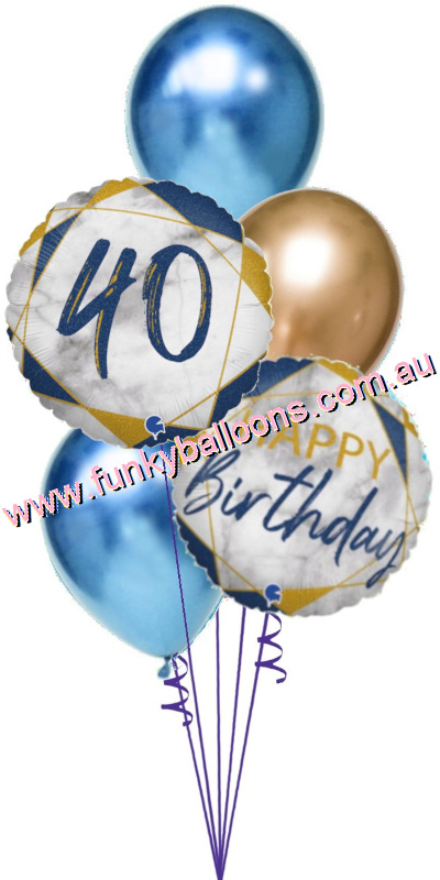 (image for) 40th Marble Blue + Chromes Birthday Bouquet - Click Image to Close